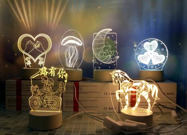 โคมไฟตั้งโต๊ะ3D ไฟLED 3สี โคมไฟ อะคริลิค ตกแต่งห้องนอน กล่องของขวัญ ของขวัญวันเกิด ของชำร่วย ปีใหม่
