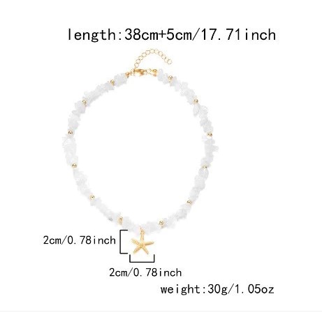 สร้อยคอแฟชั่น Boho หินกรวดสีสวย ผสมลูกปัดปลาดาวสไตล์ชายหาด ใส่ได้ทุกชุดหน้าร้อน