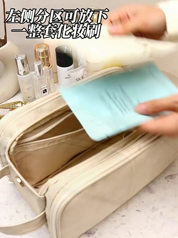 กระเป๋าใส่เครื่องสำอาง หนัง PU แบบหลายชั้น กันน้ำ จัดเก็บเป็นระเบียบ ใช้เดินทาง แต่งหน้า หรือพกติดกระเป๋า