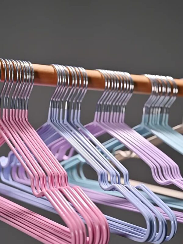 ไม้แขวนเสื้อสแตนเลสเคลือบซิลิโคน 10 ชิ้น กันลื่น ป้องกันผ้าตก ขนาด 30-40 ซม. แข็งแรงทนทาน