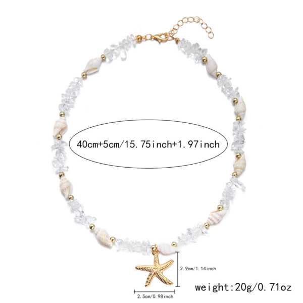 สร้อยคอแฟชั่น Boho หินกรวดสีสวย ผสมลูกปัดปลาดาวสไตล์ชายหาด ใส่ได้ทุกชุดหน้าร้อน