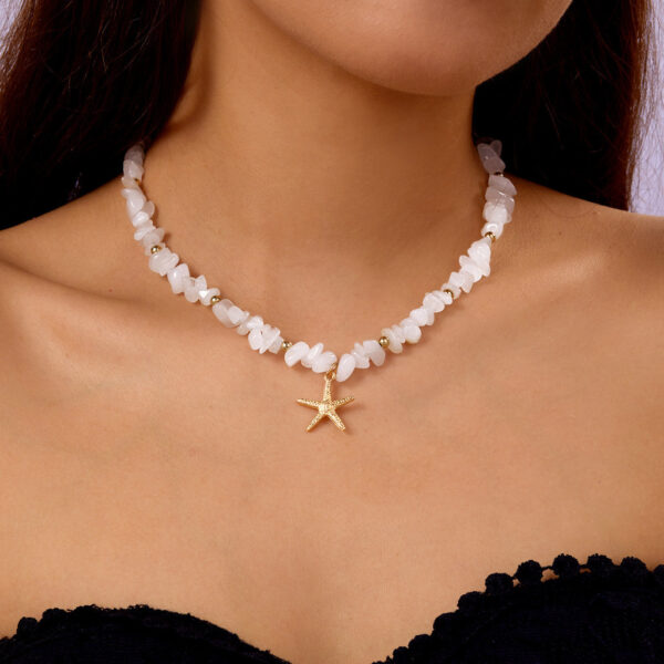 สร้อยคอแฟชั่น Boho หินกรวดสีสวย ผสมลูกปัดปลาดาวสไตล์ชายหาด ใส่ได้ทุกชุดหน้าร้อน