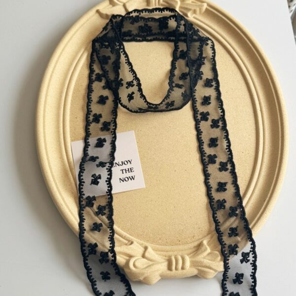 ผ้าพันคอผ้าชีฟองแฟชั่น ลูกไม้โบว์หวาน ผ้าพันคอยาวสไตล์เกาหลี ใส่ได้หลายแบบ ผูกคอ ผูกโบว์ประดับชุดเดรสน่ารัก