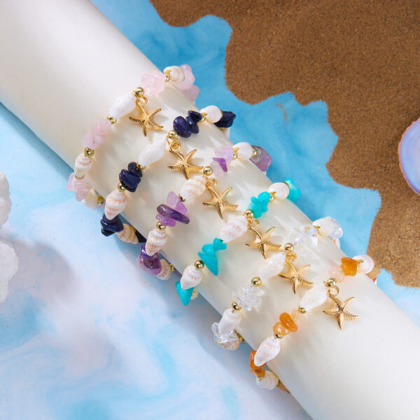 สร้อยคอแฟชั่น Boho หินกรวดสีสวย ผสมลูกปัดปลาดาวสไตล์ชายหาด ใส่ได้ทุกชุดหน้าร้อน