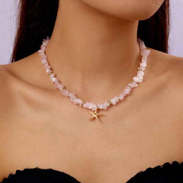 สร้อยคอแฟชั่น Boho หินกรวดสีสวย ผสมลูกปัดปลาดาวสไตล์ชายหาด ใส่ได้ทุกชุดหน้าร้อน