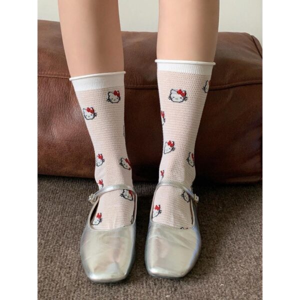ถุงเท้าการ์ตูนตาข่ายกลางหลอดญี่ปุ่น ดีไซน์น่ารัก ระบายอากาศ ใส่สบายสำหรับฤดูร้อน
