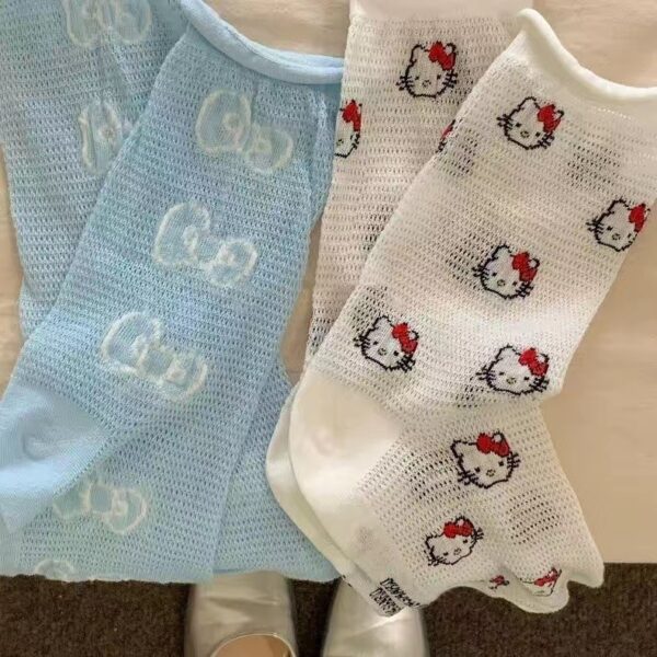 ถุงเท้าการ์ตูนตาข่ายกลางหลอดญี่ปุ่น ดีไซน์น่ารัก ระบายอากาศ ใส่สบายสำหรับฤดูร้อน