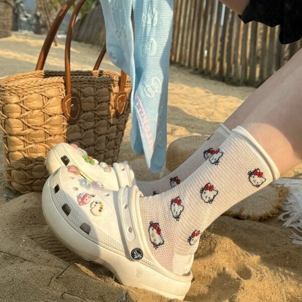 ถุงเท้าการ์ตูนตาข่ายกลางหลอดญี่ปุ่น ดีไซน์น่ารัก ระบายอากาศ ใส่สบายสำหรับฤดูร้อน