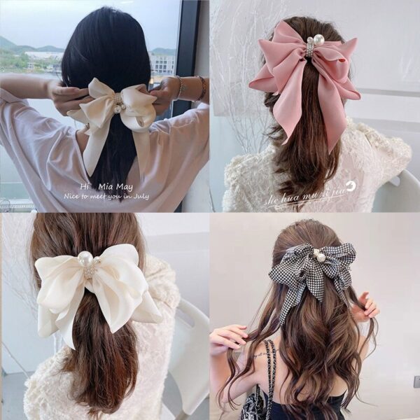 กิ๊บโบว์ผ้าติดผมประดับมุก สไตล์เกาหลี ขนาดใหญ่ สวยสะกดทุกสายตา