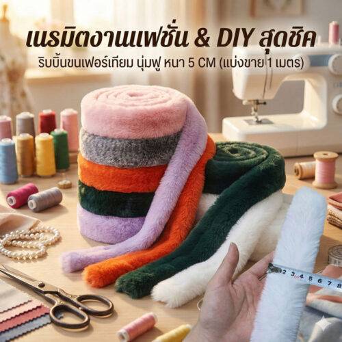 ริบบิ้นขนเฟอร์เทียม หนา 5CM นุ่มฟู สำหรับตกแต่งชุดแฟชั่น งานแฮนด์เมด DIY ตัดเย็บ 1 เมตร