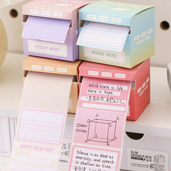 กล่องกระดาษโน้ตม้วน มีกาวในตัว สีพาสเทล สติ๊กเกอร์โน้ตแบบดึง DIY สำหรับจดงาน จดเตือน