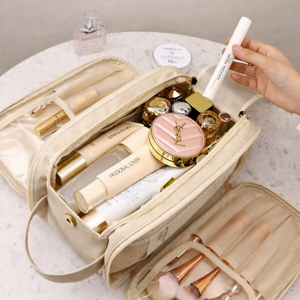 กระเป๋าใส่เครื่องสำอาง หนัง PU แบบหลายชั้น กันน้ำ จัดเก็บเป็นระเบียบ ใช้เดินทาง แต่งหน้า หรือพกติดกระเป๋า