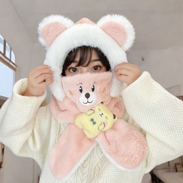 หมวกเด็กฤดูหนาว พร้อมผ้าพันคอในตัว ดีไซน์หมีน่ารัก อบอุ่น ป้องกันลม ใส่สบาย เหมาะสำหรับเด็กเล็ก