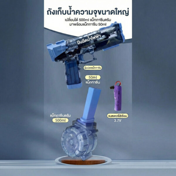 ปืนฉีดน้ำไฟฟ้าดีไซน์เท่ ยิงไกลต่อเนื่อง จุเยอะ เล่นสนุกคลายร้อน เหมาะสำหรับเด็กในวันสงกรานต์
