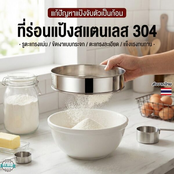อุปกรณ์ร่อนแป้งสแตนเลส304 เบเกอรี่โฮมเมด ขนาด 15-30ซม. แข็งแรง ทนทาน เหมาะใช้ในครัวเรือน