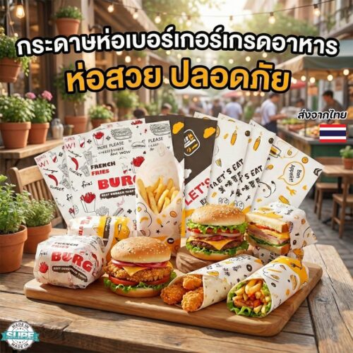 กระดาษห่อแฮมเบอร์เกอร์และแซนด์วิช 100 แผ่น/แพ็ค เกรดอาหาร ปลอดภัย เหมาะร้านอาหาร คาเฟ่ เดลิเวอรี่