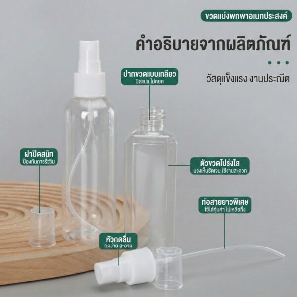 ขวดสเปรย์พลาสติก PET 100ml หัวพ่นละเอียด สีขาว/ใส ขวดแบ่งน้ำหอม น้ำยา แอลกอฮอล์ แข็งแรงไม่รั่วซึม
