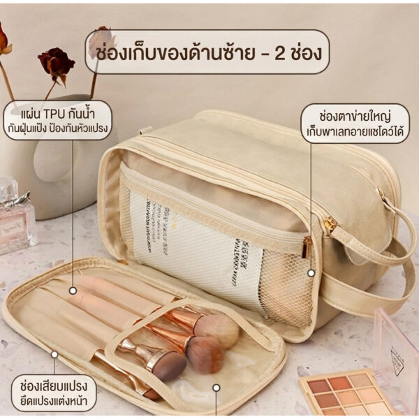 กระเป๋าใส่เครื่องสำอาง หนัง PU แบบหลายชั้น กันน้ำ จัดเก็บเป็นระเบียบ ใช้เดินทาง แต่งหน้า หรือพกติดกระเป๋า