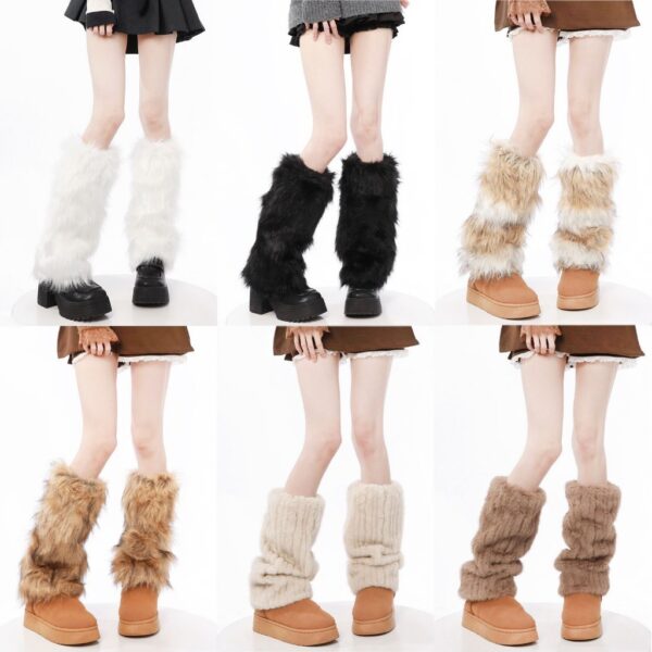 ปลอกขากันหนาวขนเฟอร์เทียม สไตล์ Y2K ถุงเท้าแฟชั่นผู้หญิง ฟูหนา ใส่กับรองเท้าบูท ลุคน่ารักเกาหลี