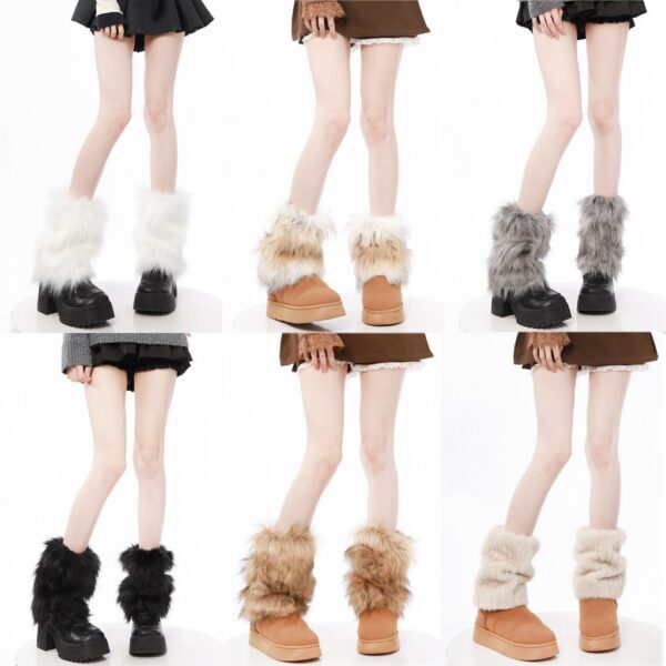 ปลอกขากันหนาวขนเฟอร์เทียม สไตล์ Y2K ถุงเท้าแฟชั่นผู้หญิง ฟูหนา ใส่กับรองเท้าบูท ลุคน่ารักเกาหลี