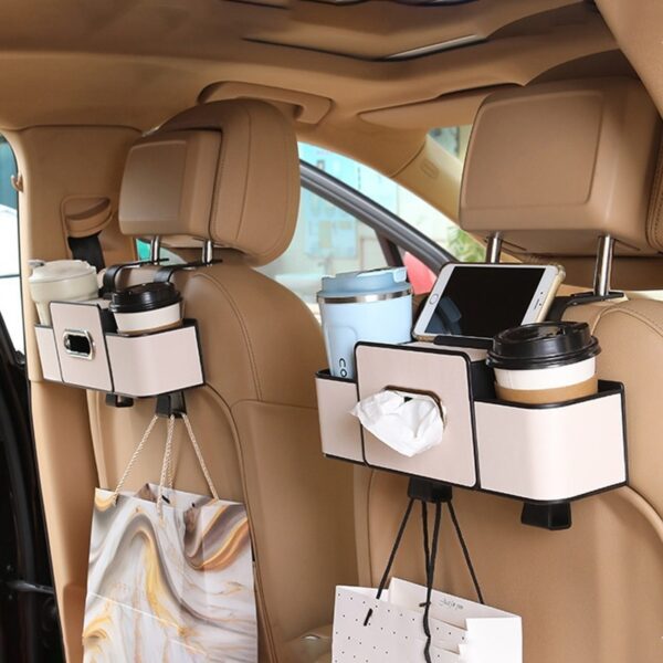 กล่องจัดระเบียบในรถยนต์ หลังเบาะ มัลติฟังก์ชั่น ใส่แก้วน้ำ ขวดน้ำ โทรศัพท์ และทิชชู่ ใช้งานสะดวก