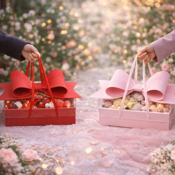 วาเลนไทน์ กล่องของขวัญพร้อมหูหิ้ว โบว์ใหญ่ สวยหรู เหมาะให้ของขวัญ ตรุษจีน คริสต์มาส วันสำคัญ