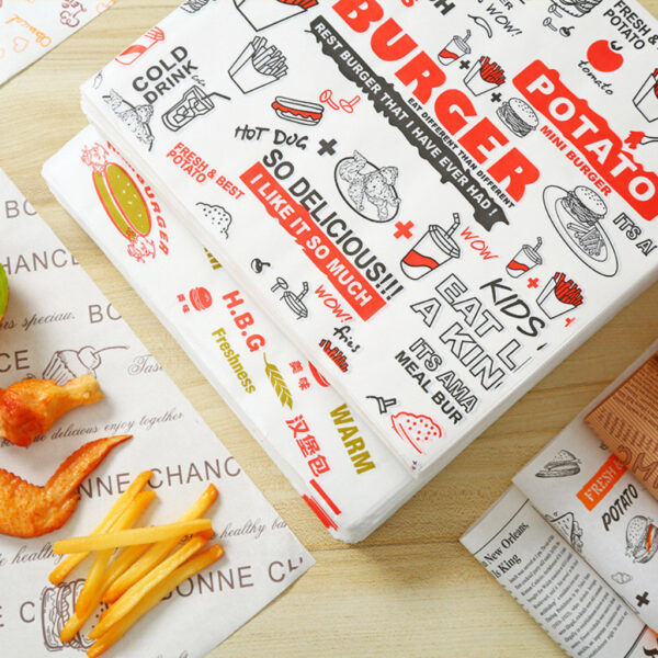 กระดาษห่อแฮมเบอร์เกอร์และแซนด์วิช 100 แผ่น/แพ็ค เกรดอาหาร ปลอดภัย เหมาะร้านอาหาร คาเฟ่ เดลิเวอรี่