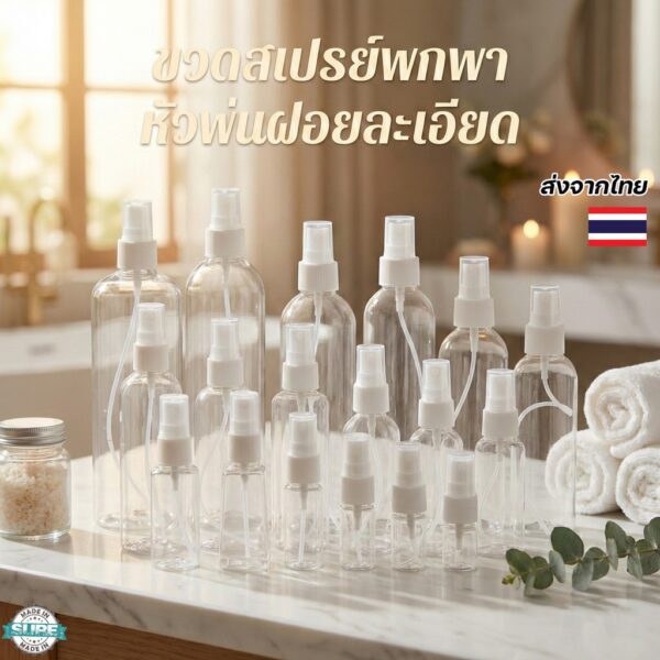 ขวดสเปรย์พลาสติก PET 100ml หัวพ่นละเอียด สีขาว/ใส ขวดแบ่งน้ำหอม น้ำยา แอลกอฮอล์ แข็งแรงไม่รั่วซึม