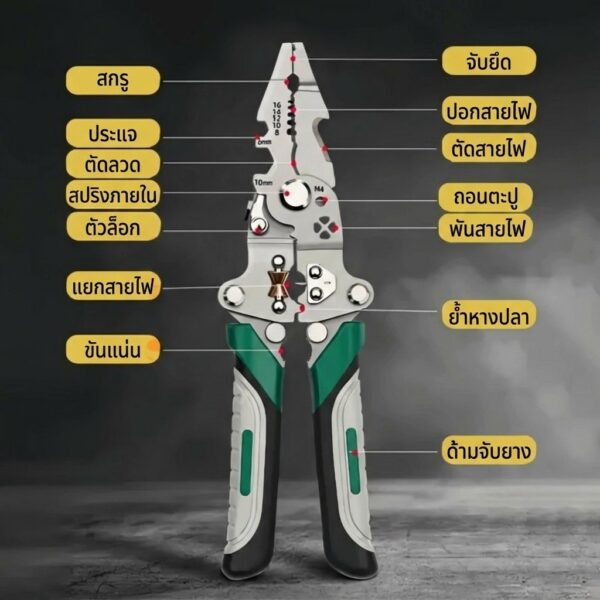 คีมปอกสายไฟ 18in1 รุ่นอัปเกรด ตัดสาย ปอกสาย ย้ำหัวสายไฟได้ แข็งแรง ทนทาน เหมาะสำหรับช่างไฟมืออาชีพ