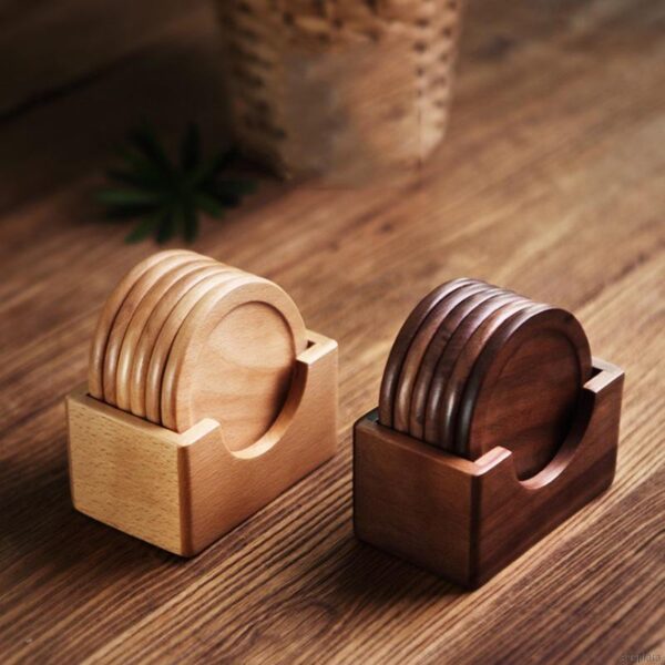 แผ่นรองแก้วไม้วอลนัทสไตล์มินิมอล ทรงกลม กันความร้อน เหมาะสำหรับการใช้งานในบ้านและร้านกาแฟ